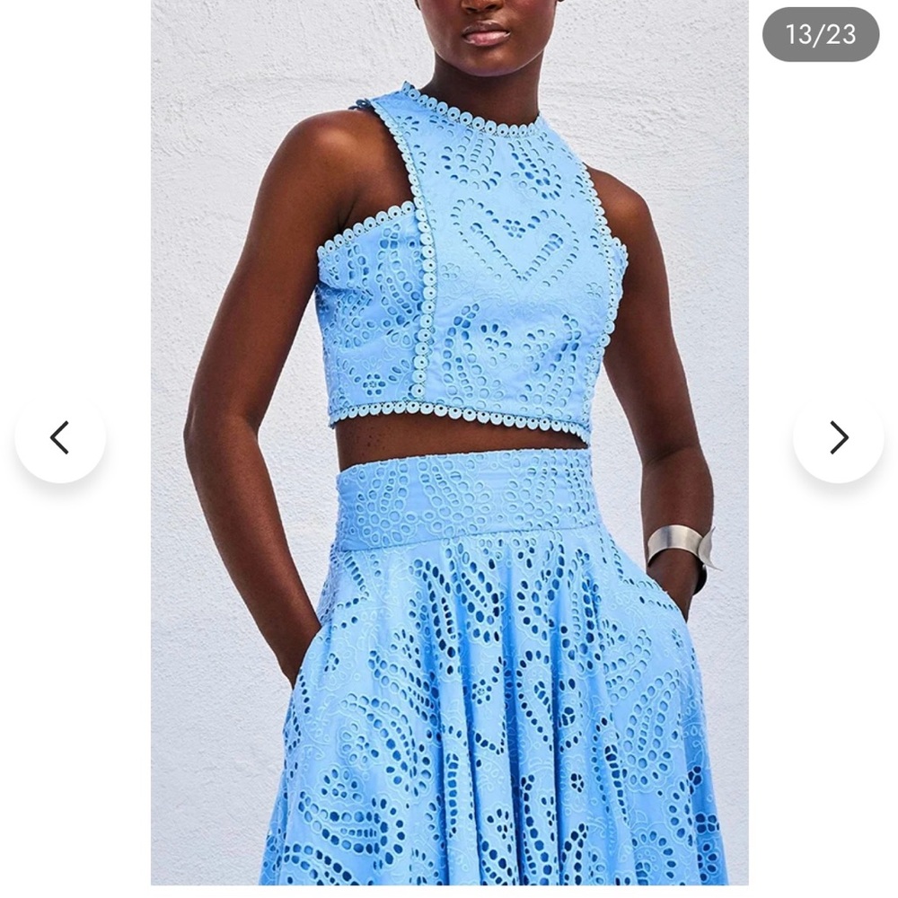 Blue Eyelet Crop Top